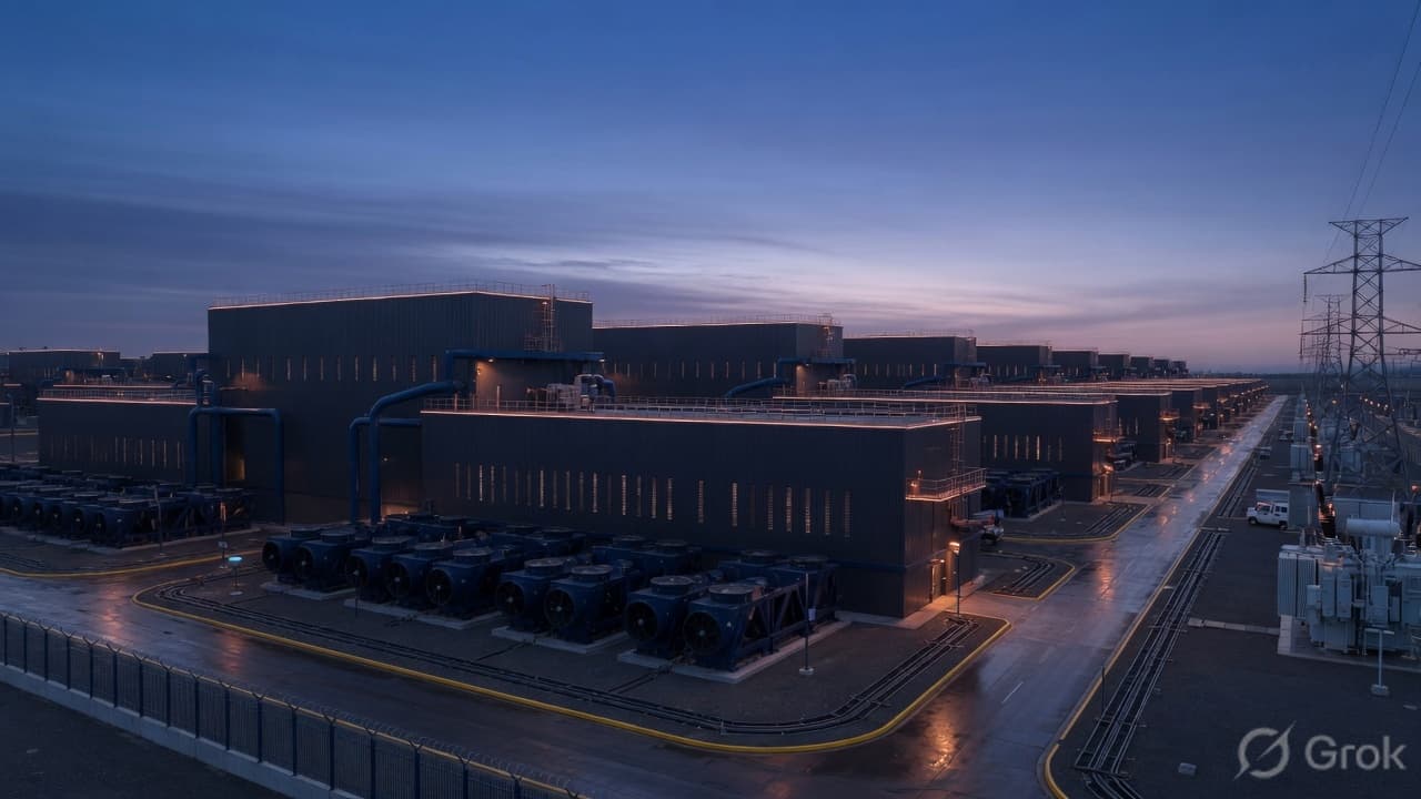 Institutional mining infrastructure at dusk
